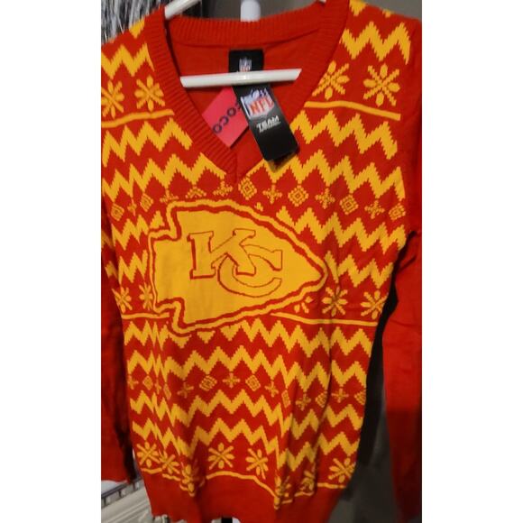 NFL Kansas City Chiefs V Neck Ugly Knit Sweater - Adult Small NEW Team Apparrel - Picture 3 of 5